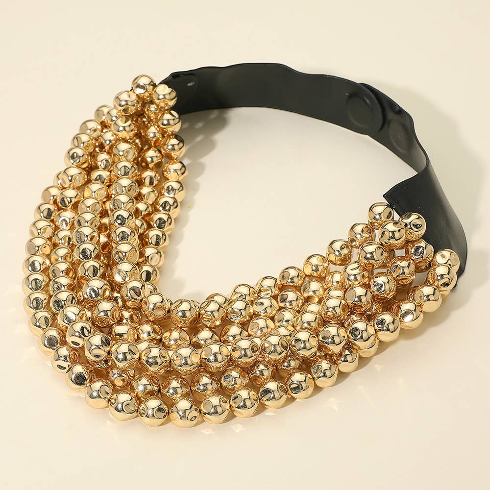 Chunky Acrylic Bead Layered Faux Leather Magnetic Necklace