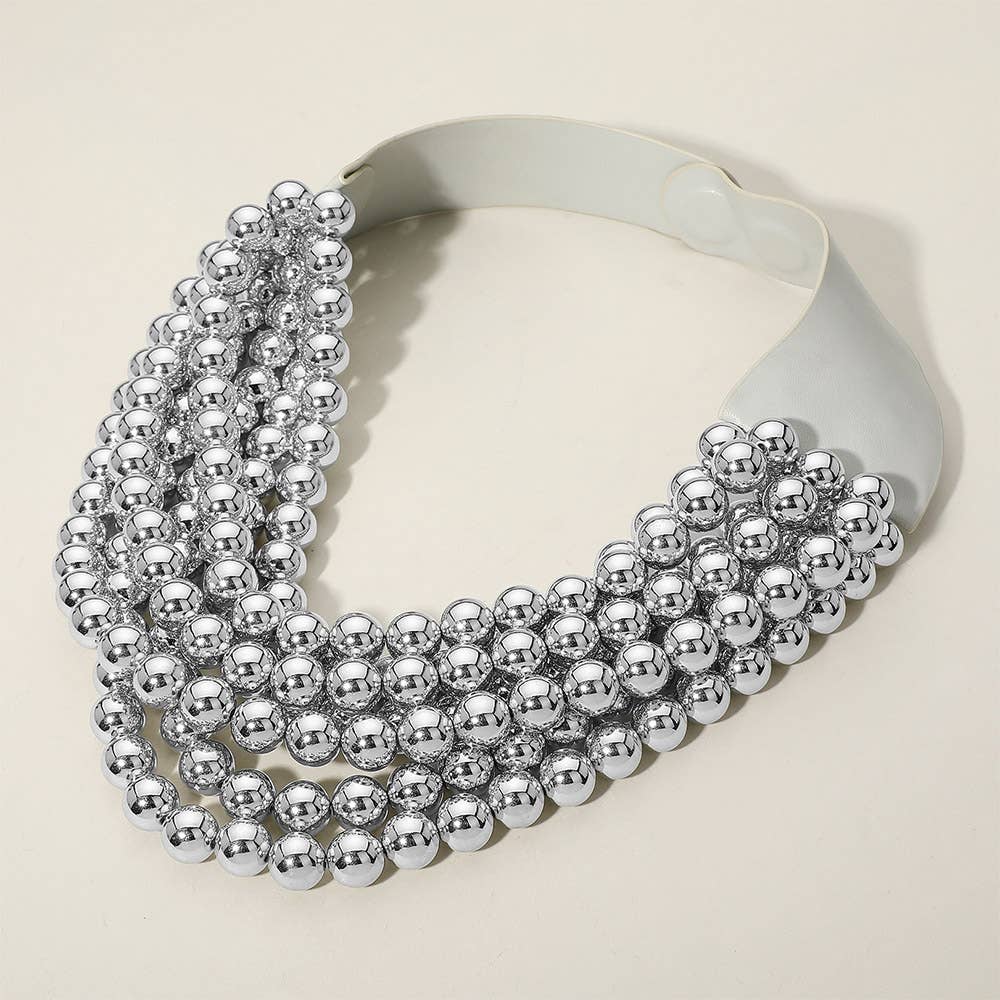 Chunky Acrylic Bead Layered Faux Leather Magnetic Necklace