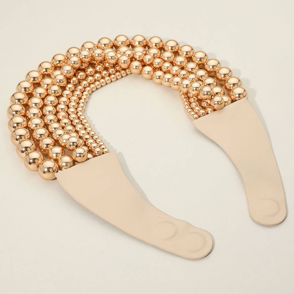 Chunky Metal Ball Beaded Multi Layered Faux Leather Magnetic Necklace