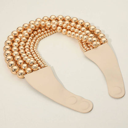 Chunky Metal Ball Beaded Multi Layered Faux Leather Magnetic Necklace