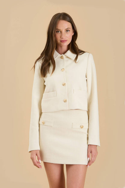 SOLID TWEED COLLARED BUTTON DOWN JACKET