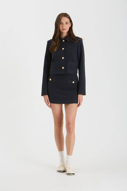 SOLID TWEED GOLD BUTTON ACCENT MINI SKIRT