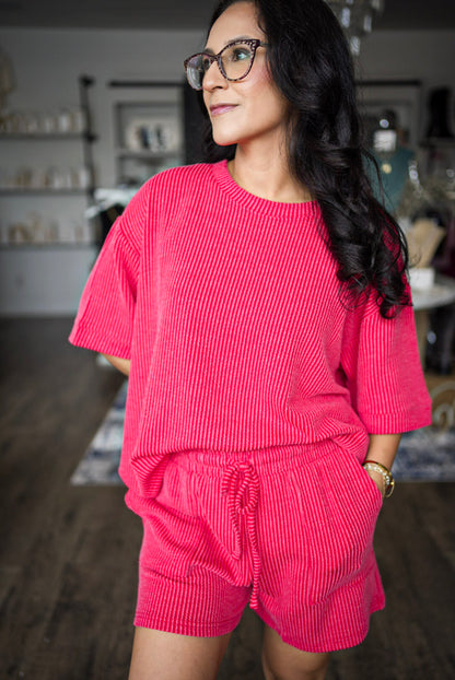 PUT TOGETHER EXCLUSIVE RIBBED SHORT SLEEVE TOP AND SHORT SET | ZENANA