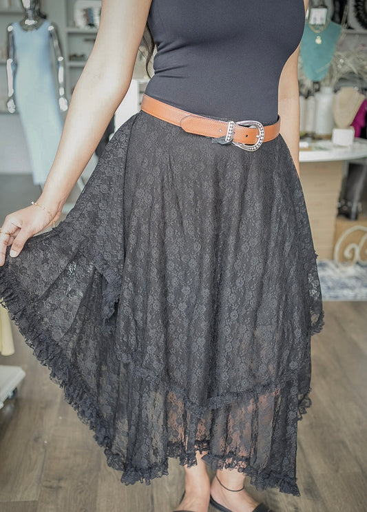 LACE TIER MIDI SKIRT