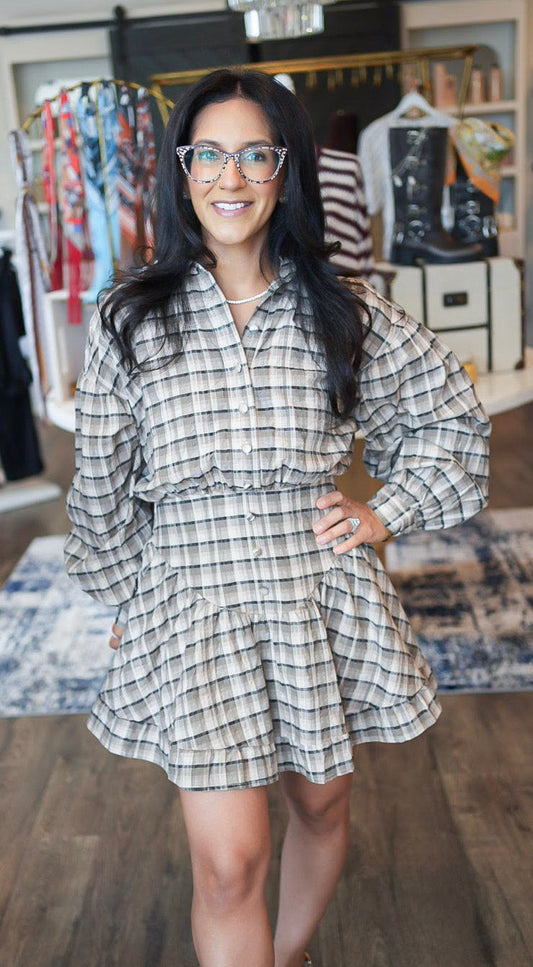 The Chiara Black Plaid Mini Dress