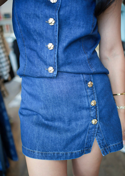 The Gianna Gold Button Denim Skort