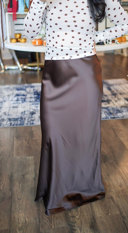 Espresso Satin Midi Skirt