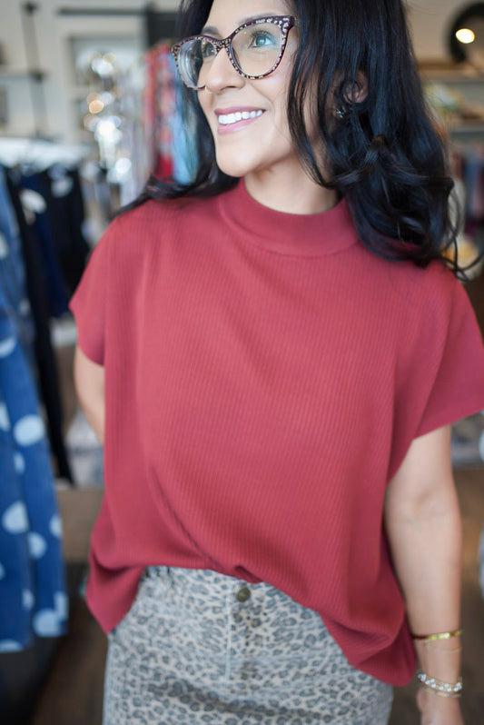 Mattone Ribbed Short Sleeve Sweater
