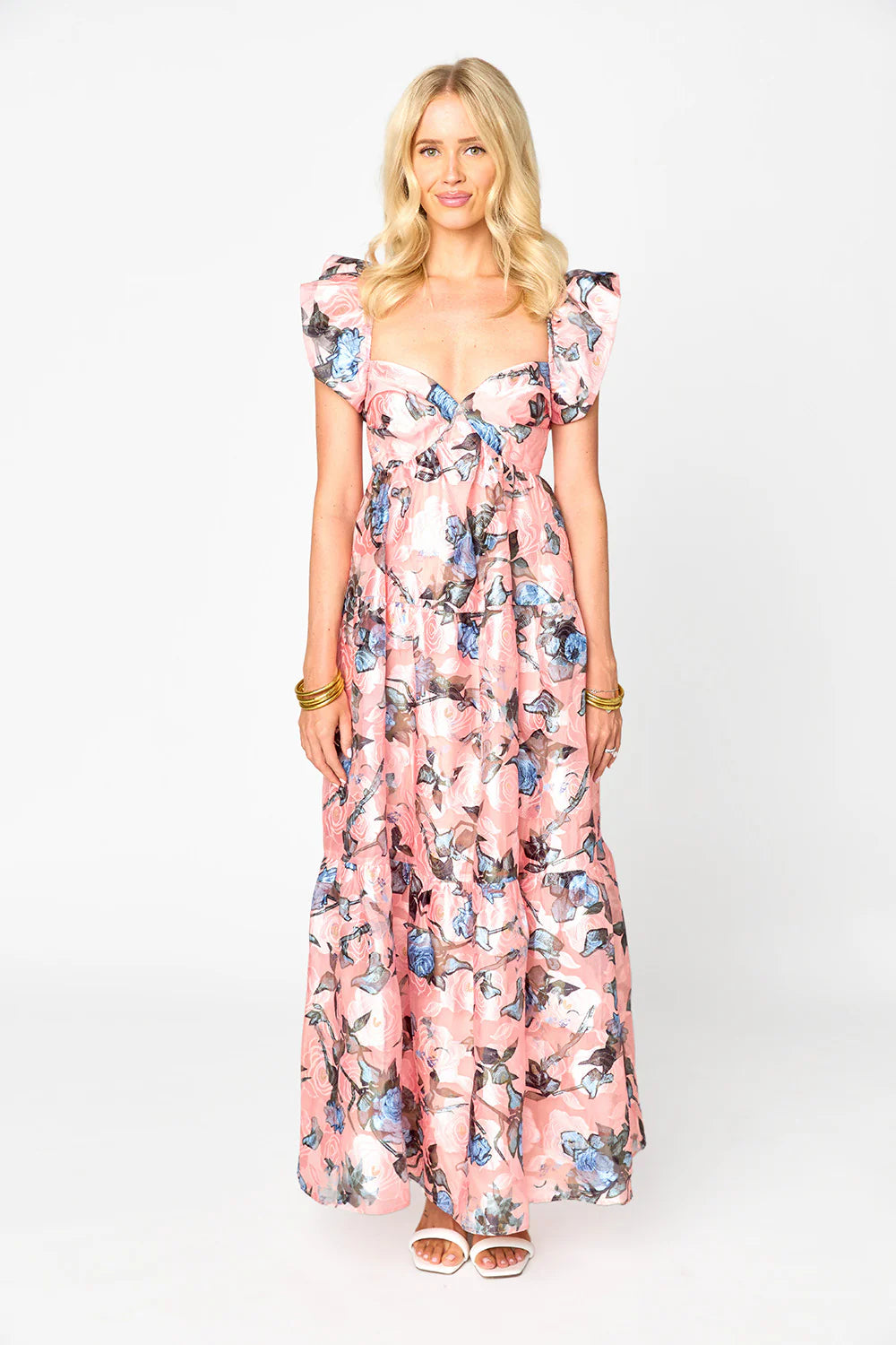 LILLY SWEET TALKIN PINK FLORAL FLUTTER SLEEVE MAXI DRESS | BUDDY LOVE
