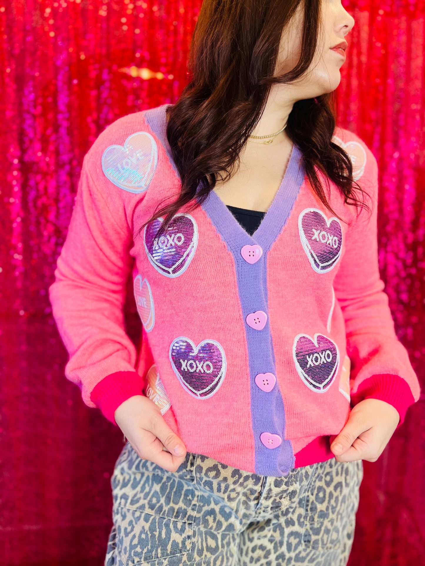 PINK HEART CARDIGAN