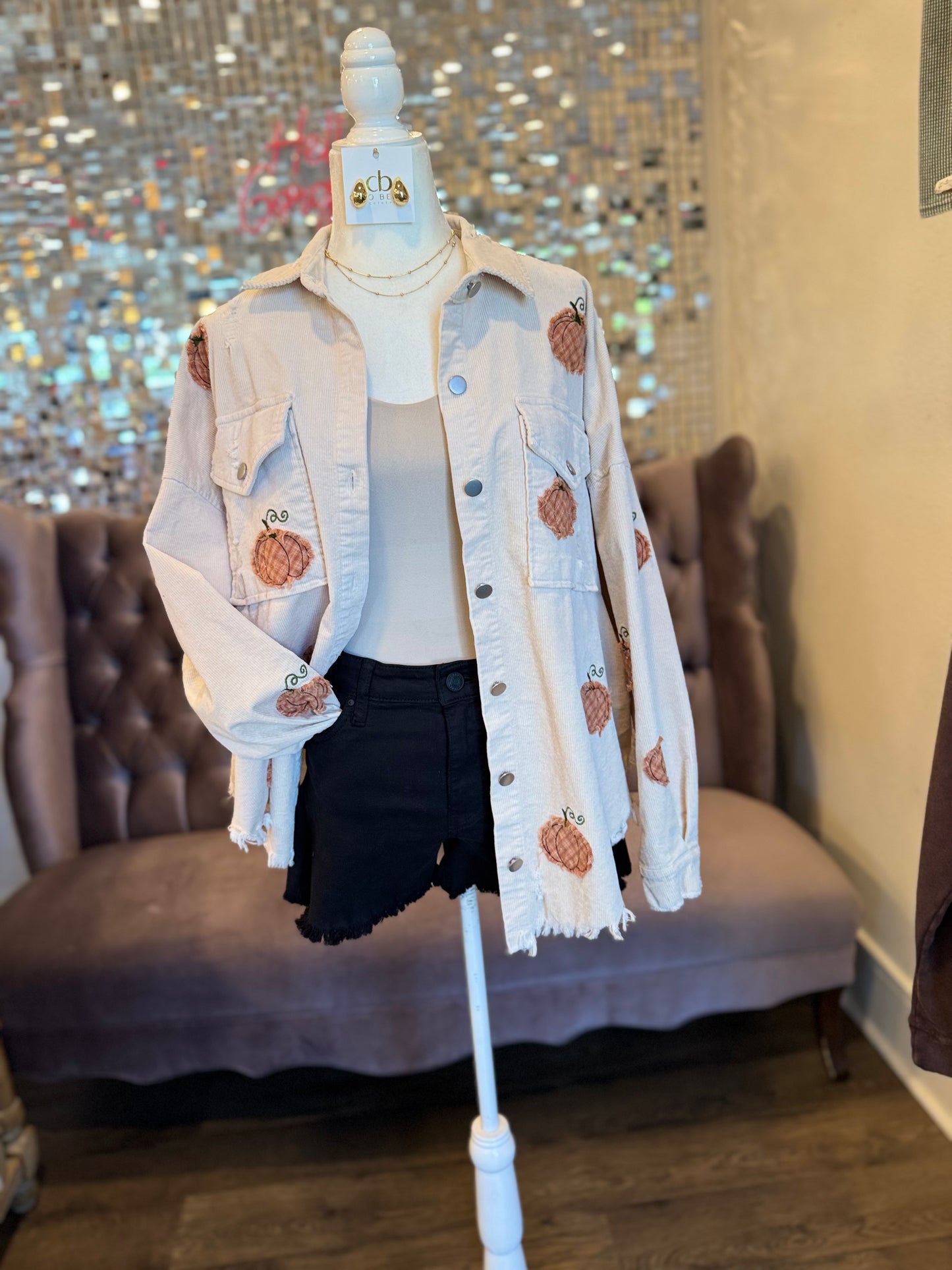 PLAID PUMPKIN EMBROIDERY CORDUROY SHAKET