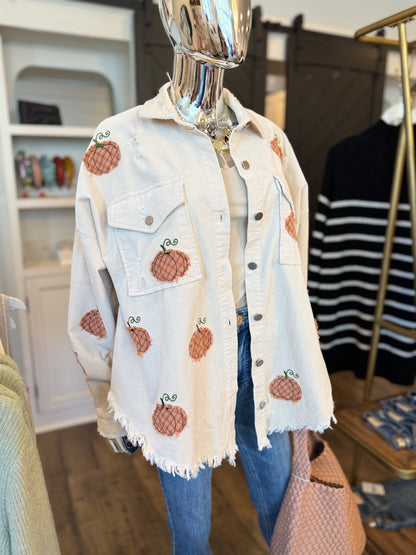 PLAID PUMPKIN EMBROIDERY CORDUROY SHAKET