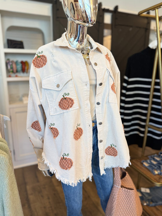 PLAID PUMPKIN EMBROIDERY CORDUROY SHAKET