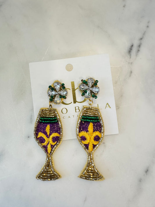 MARDI GRAS WINE DANGLE EARRING