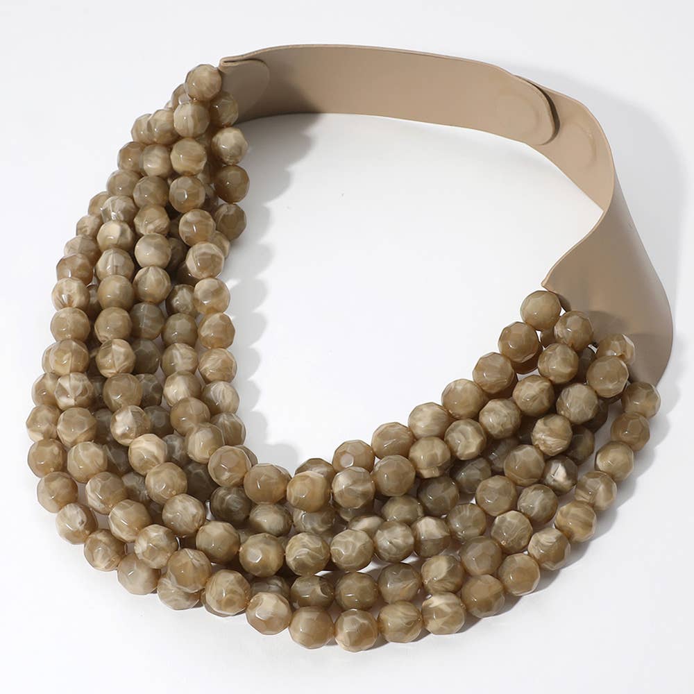 Chunky Acrylic Bead Layered Faux Leather Magnetic Necklace