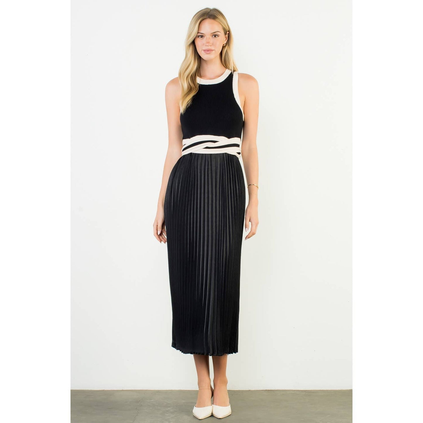 BURGUNDY KNIT AND SATIN DRESS