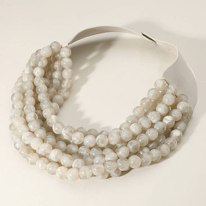 Chunky Acrylic Bead Layered Faux Leather Magnetic Necklace