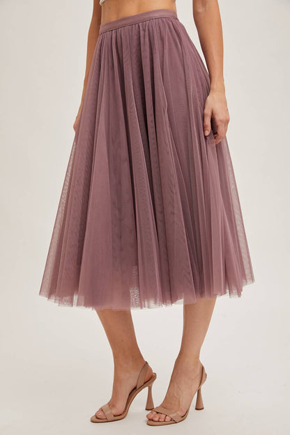 TULLE MAUVE MIDI SKIRT