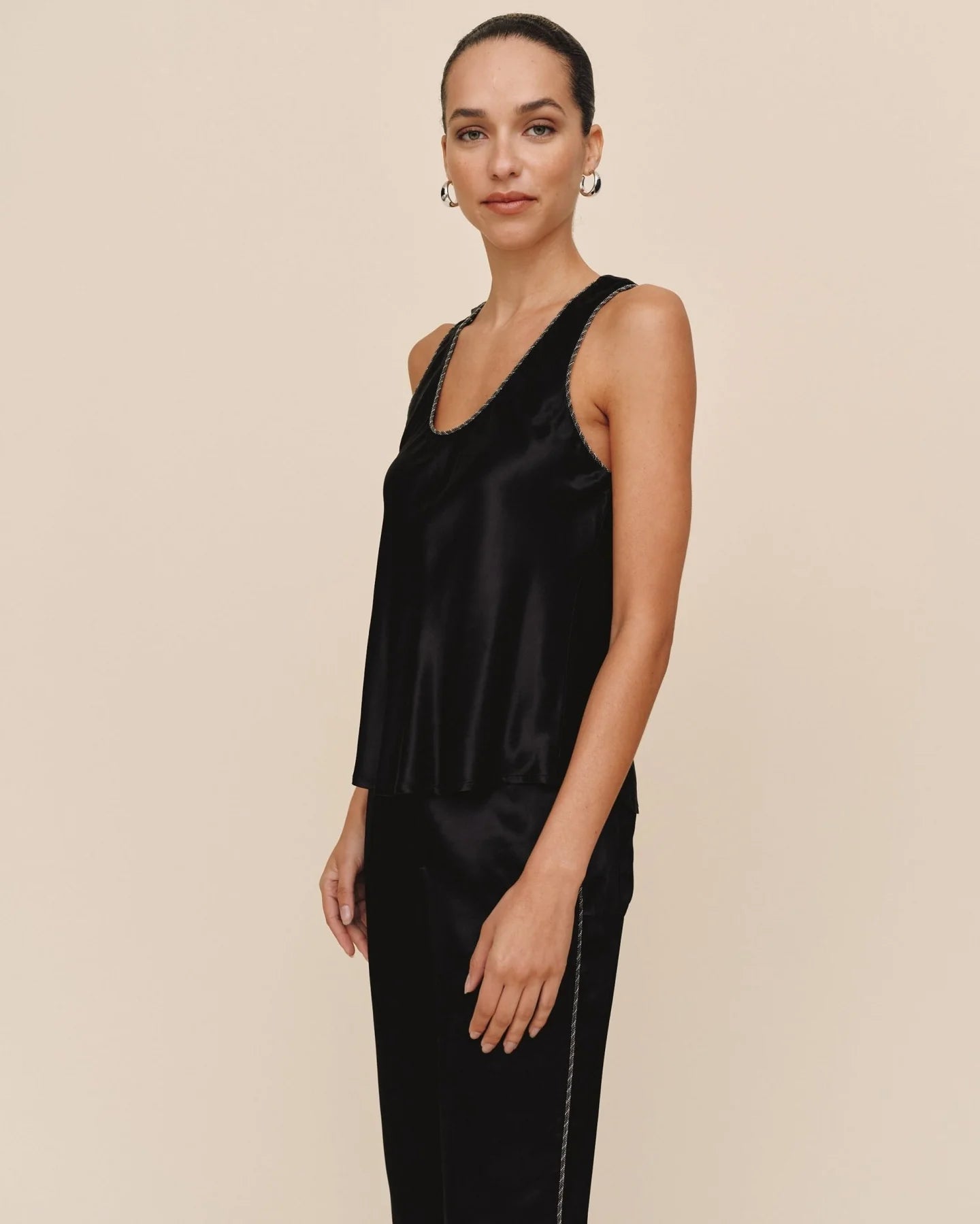 BEADED TRIM TANK | BLACK | BELLA DAHL