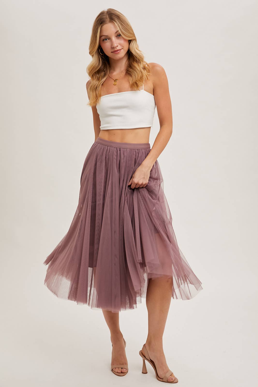 TULLE MAUVE MIDI SKIRT