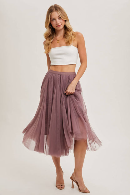 TULLE MAUVE MIDI SKIRT