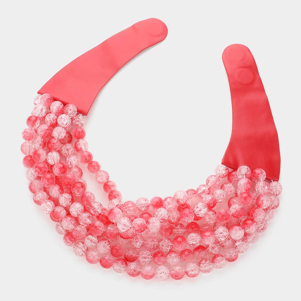 Chunky Acrylic Bead Layered Faux Leather Magnetic Necklace