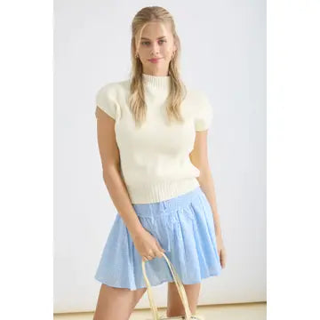 MOCK NECK EXTENDED SHOULDER KNIT PULLOVER SWEATER