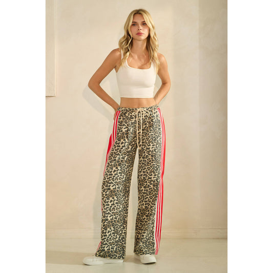 Leopard Sport Striped Wide Legged Pants