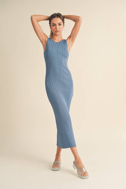 BABY BLUE RIB KNITTED LONG DRESS