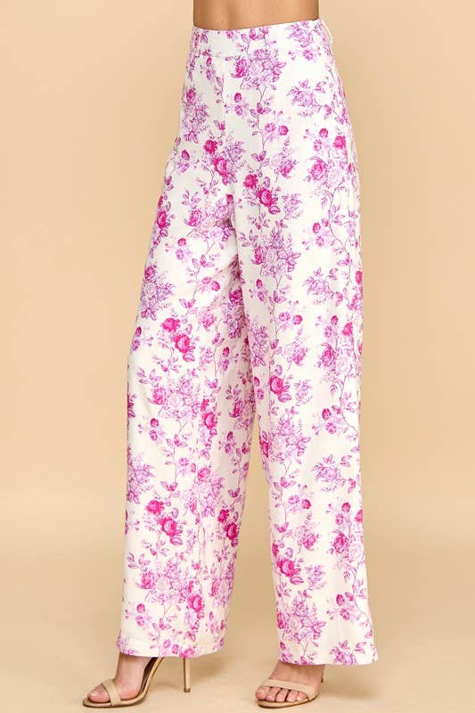 FLORAL PRINT SIDE POCKETS LONG PANTS