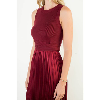 BURGUNDY KNIT AND SATIN DRESS