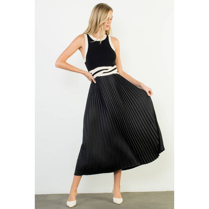 BURGUNDY KNIT AND SATIN DRESS