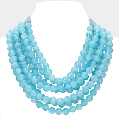Chunky Acrylic Bead Layered Faux Leather Magnetic Necklace