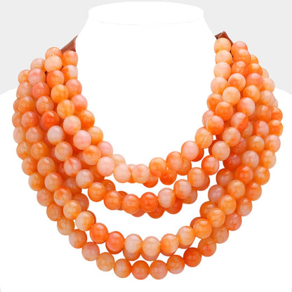 Chunky Acrylic Bead Layered Faux Leather Magnetic Necklace