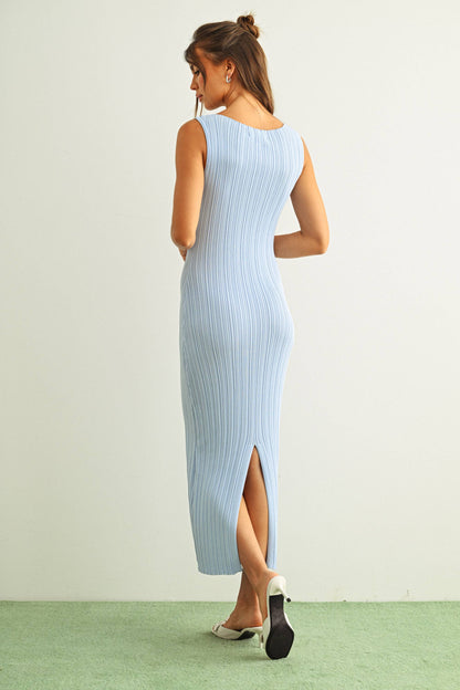 BABY BLUE RIB KNITTED LONG DRESS