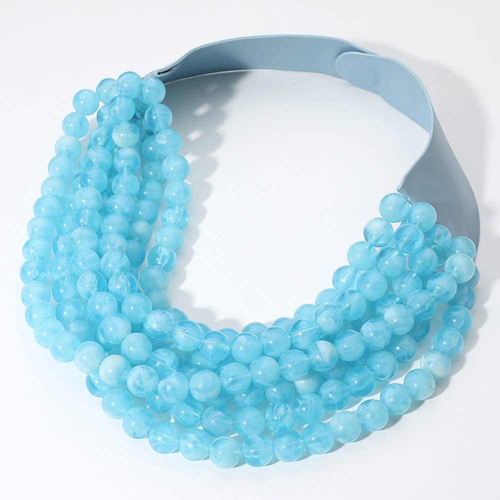 Chunky Acrylic Bead Layered Faux Leather Magnetic Necklace