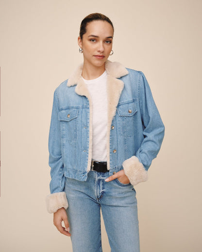 FUR TRIMMED DENIM JACKET | VINTAGE FROST WASH