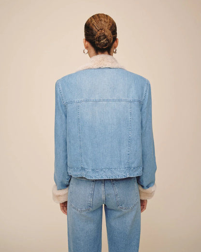 FUR TRIMMED DENIM JACKET | VINTAGE FROST WASH