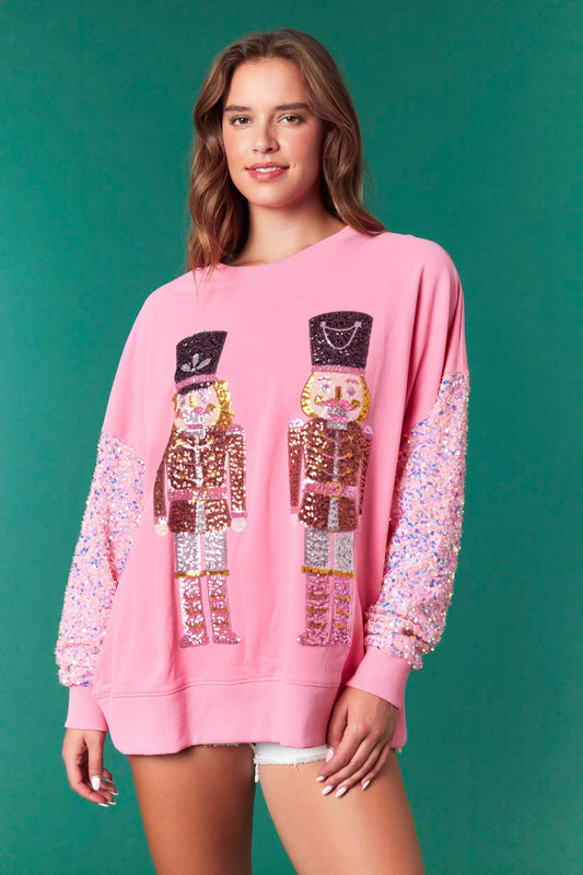 PINK NUTCRACKER SEQUIN SLEEVE TOP