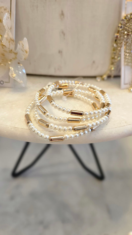 PEARL AND GOLD BAR BRACELETS