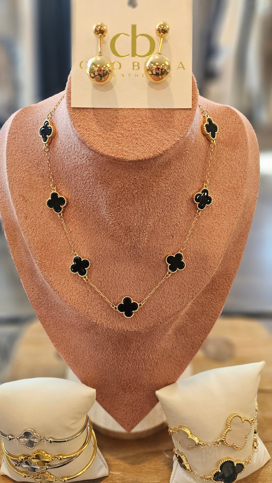 BLACK VAN CLEEF CLOVER DUPE NECKLACE