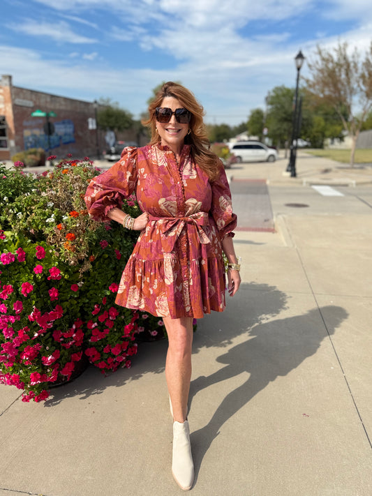 Rustic Rose Print Mini Dress